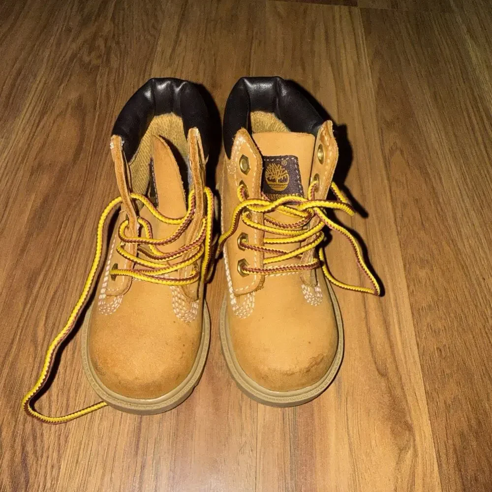 Timberland 10660 Unisex Kids Leather Work Boots Lace-Up Tan US 6M